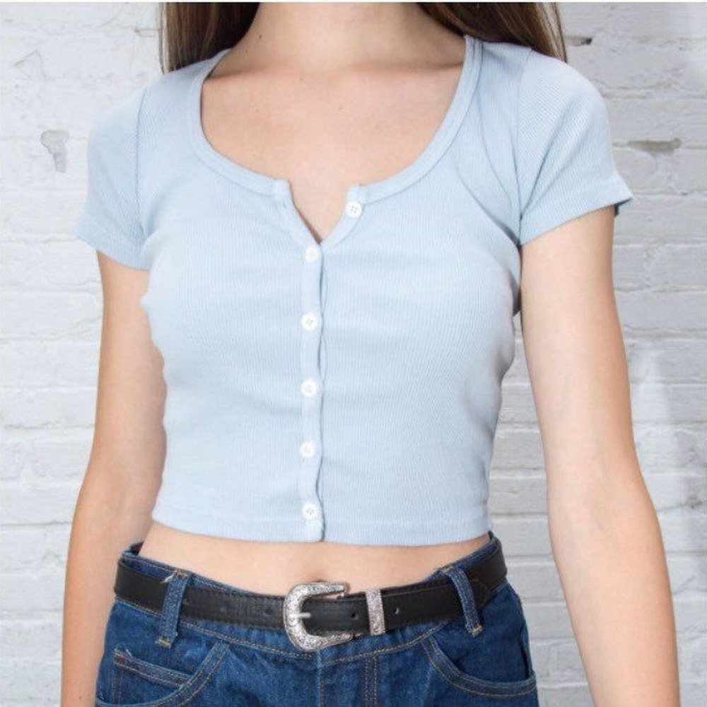 John Galt Brandy Melville Cropped Baby Tee Zelly Short Sleeve Light Blue